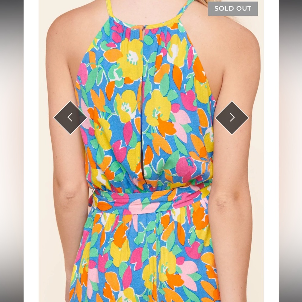 NWT! Sugarlips Yara Rainbow Floral Lighthearted Trapeze Jumpsuit - Picture 4 of 4